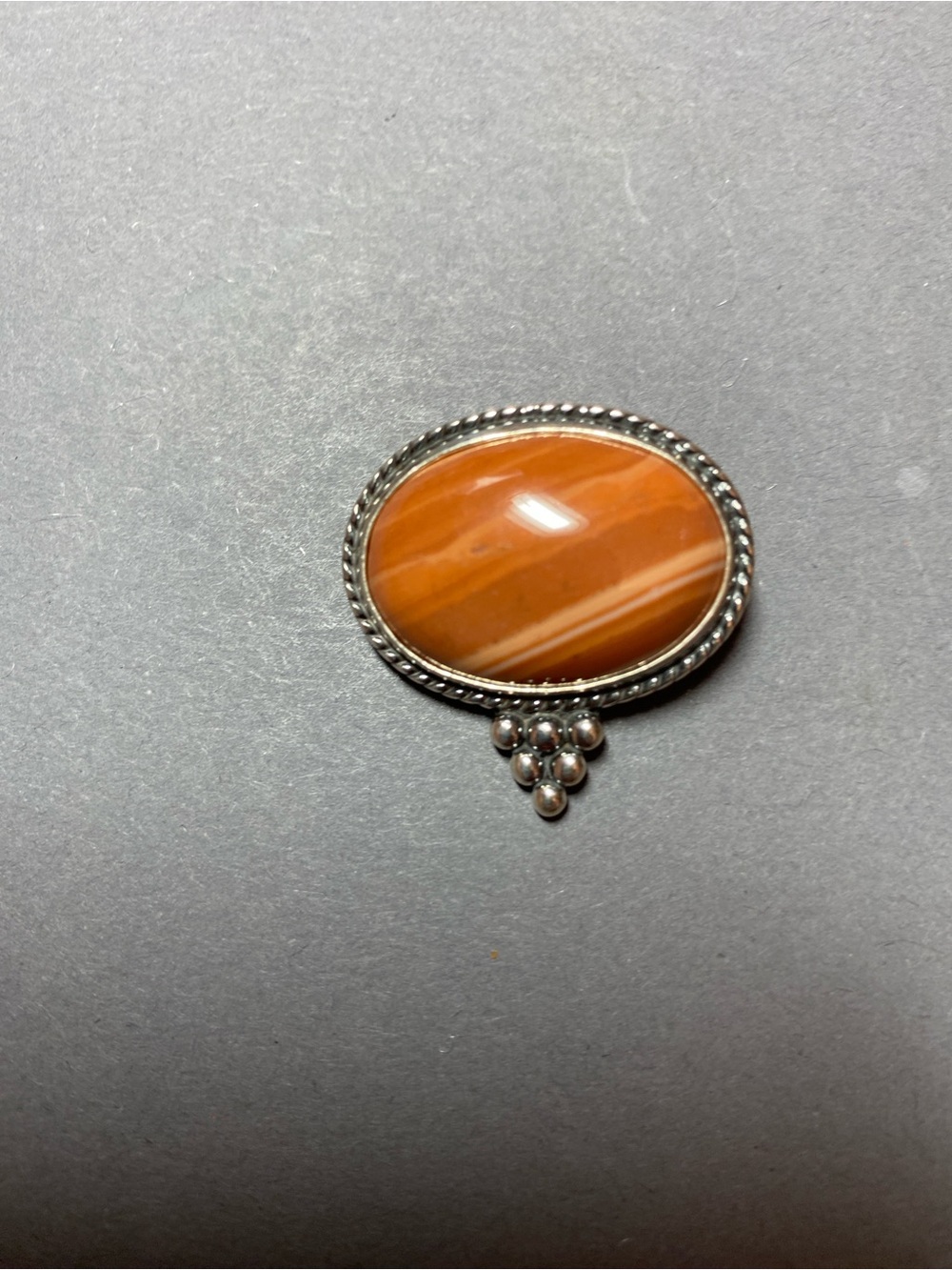 Vintage brown jasper stone sterling silver pendant  brooch